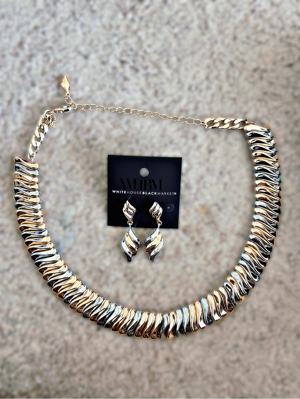 White House Black Market Two-Tone Wave Necklace & Earrings Set - Gold & Silver